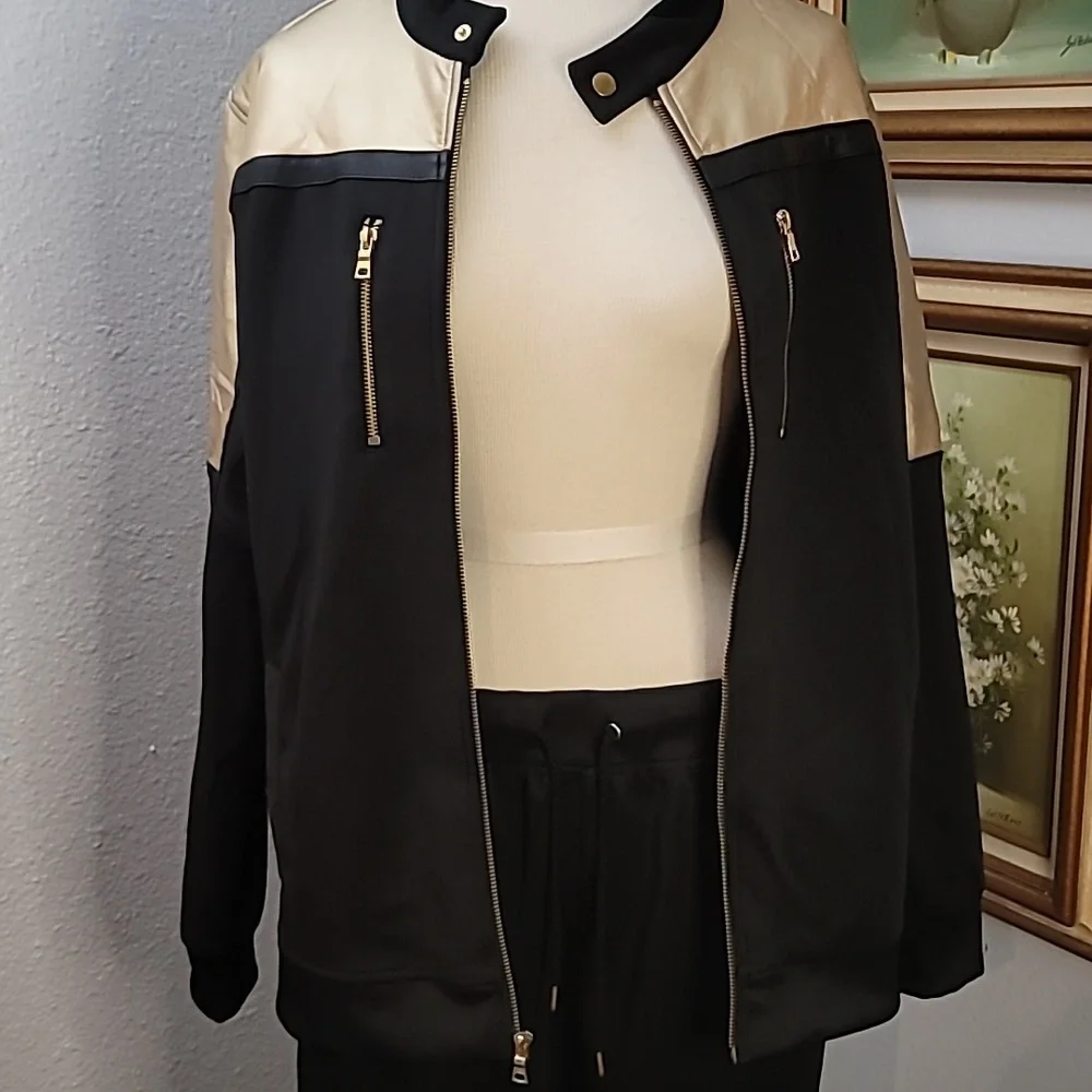 INC black and metallic gold track suit pants and jacket size large - Picture 4 of 16